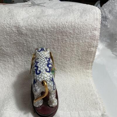 Small Cloisonné Elephant on wood stand
