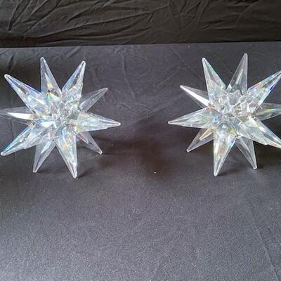 LOT#L29: Pair of Swarovski Crystal Starburst Candleholders