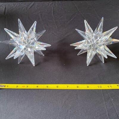 LOT#L29: Pair of Swarovski Crystal Starburst Candleholders