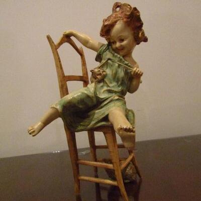 Hirsch Collection Francaise Spelter Girl On Chair with Cat Figurine Signed