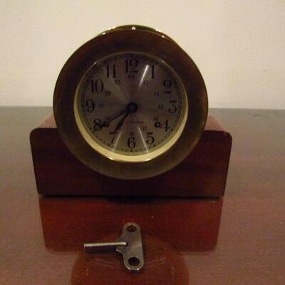 Brass Seth Thomas Ship's Clock with Wood Stand