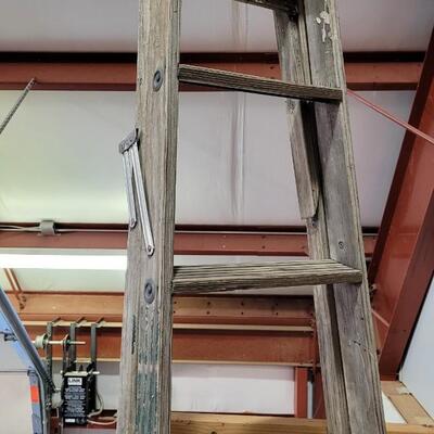 Lot 222: Vintage Wooden 6-Foot Step Ladder 