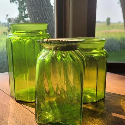 Lot 227: Green Glass Jars (3)