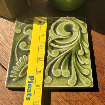 Lot 228: Green Pottery and Tile Trivet 