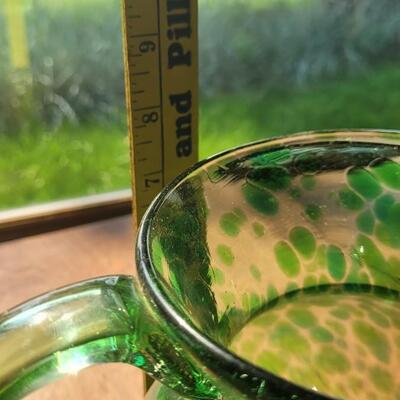 Lot 229: Green Jar with Cork Top & Glass Green Speckled Pitcher 