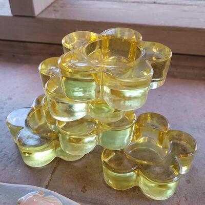 Lot 235: Beach Theme Deco- Pottery Barn Table Runner,  Matching Ceramic Plate/Bowl/Pail, Rocks Fish Bowls and Candleholder 