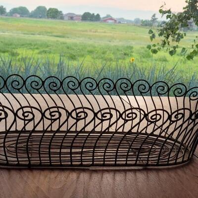 Lot 246: Black Metal Swirl Large Basket, Picture/Plate Holders and Rectangle Basket