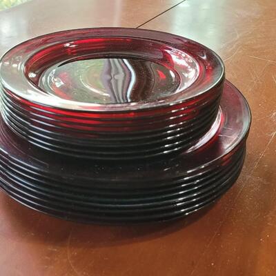Lot 252: Ruby Red Glass 7.25" and 9.25" Plates 