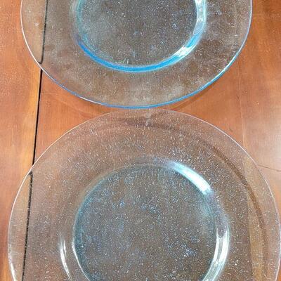 Lot 253: (2) Clear Blue Bubble Glass Chargers