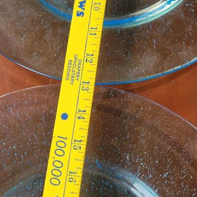 Lot 253: (2) Clear Blue Bubble Glass Chargers
