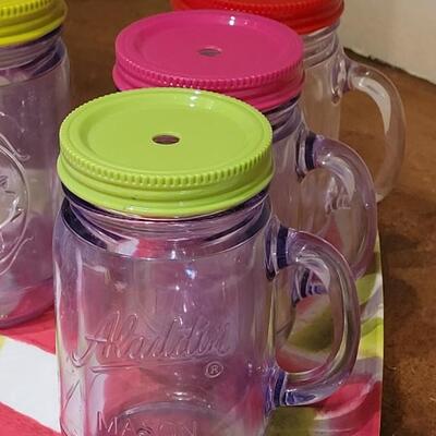 Lot 270: Watermelon Tray & Plastic Mason Jar Cups with Lids