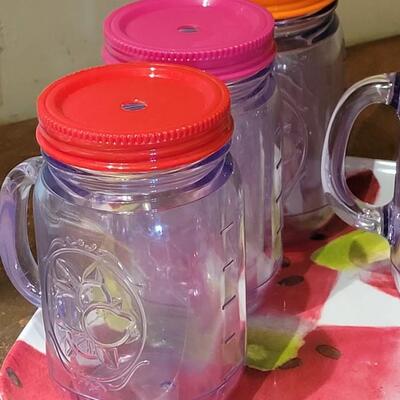 Lot 270: Watermelon Tray & Plastic Mason Jar Cups with Lids