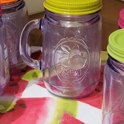 Lot 270: Watermelon Tray & Plastic Mason Jar Cups with Lids