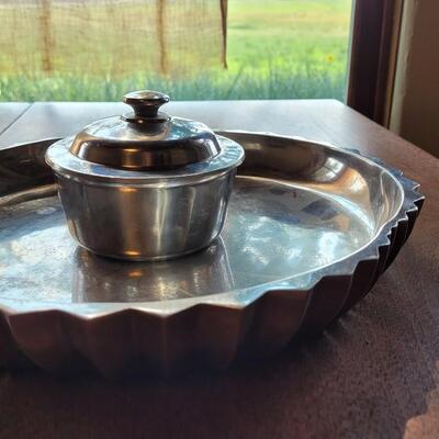 Lot 290: Heavy Aluminum Platter and Covered Bowl