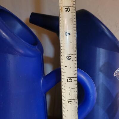 Lot 291: (2) Plastic Blue Water Cans & Glass Pitcher
