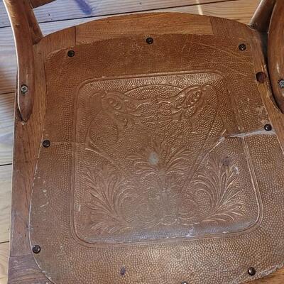 Lot 295: (4) Antique Chairs with Leather Seats (one has tape on leather seat)