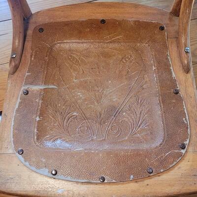 Lot 295: (4) Antique Chairs with Leather Seats (one has tape on leather seat)