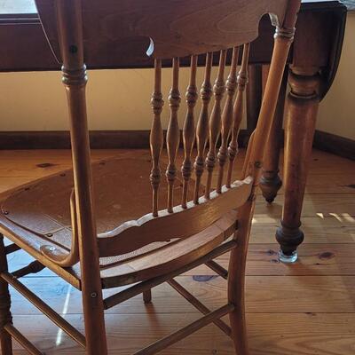 Lot 295: (4) Antique Chairs with Leather Seats (one has tape on leather seat)