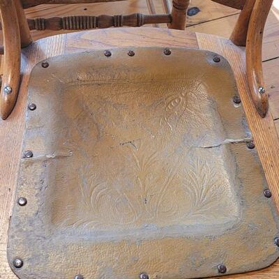 Lot 295: (4) Antique Chairs with Leather Seats (one has tape on leather seat)