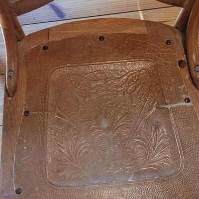 Lot 295: (4) Antique Chairs with Leather Seats (one has tape on leather seat)