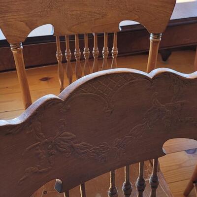 Lot 295: (4) Antique Chairs with Leather Seats (one has tape on leather seat)