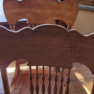 Lot 295: (4) Antique Chairs with Leather Seats (one has tape on leather seat)