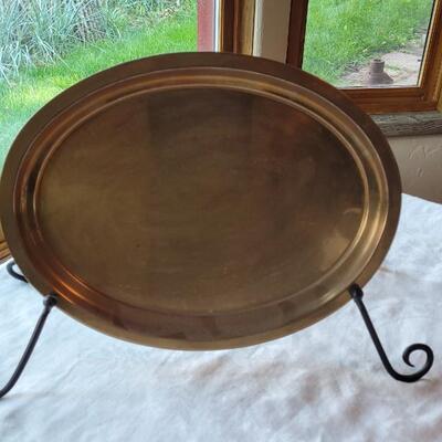 Lot 303: Pottery Barn Brass Tray and Hinged Stand