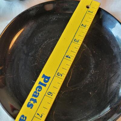 Lot 304: Clay Art and Chili Pepper Dishes, 2 unmarked Black Plates & Bowl  & 3 Napkins
