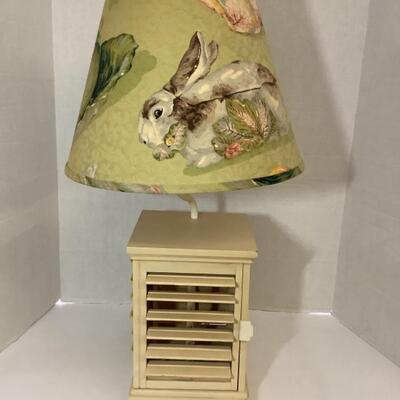 D - 165. Wooden Base, Shutter Style, with Custom Bunny Shade with Bottom Light