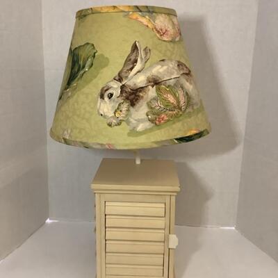 D - 165. Wooden Base, Shutter Style, with Custom Bunny Shade with Bottom Light