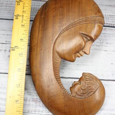 Vintage Hand Carved Madonna with Child Wall Decor