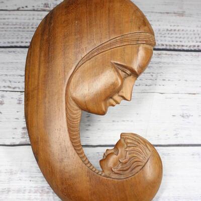 Vintage Hand Carved Madonna with Child Wall Decor
