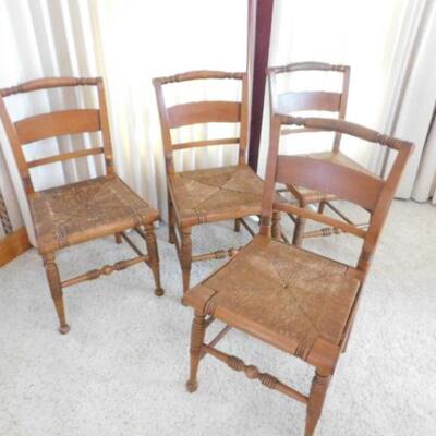 Set of Four Solid Wood Framed Chairs with Rush Weave Seats