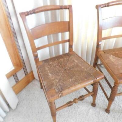 Set of Four Solid Wood Framed Chairs with Rush Weave Seats
