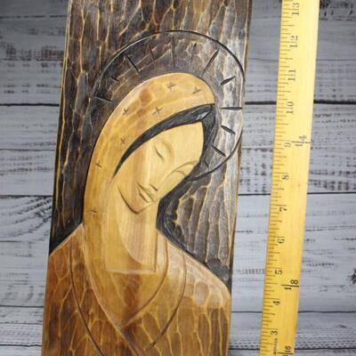 Virgin Mary Carved Wood Panel Wall Decor