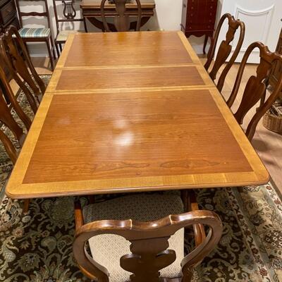 Vintage Edwardian Dining Room Table, 6 chairs, 2 extensions
