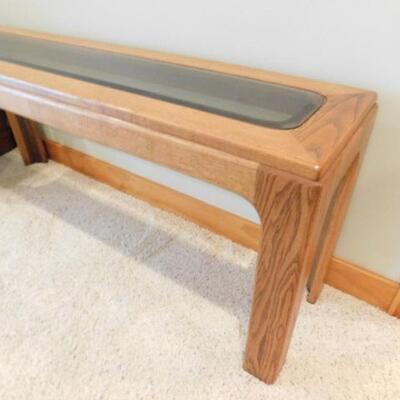 Solid Wood Oak Sofa Table with Glass Top Insert
