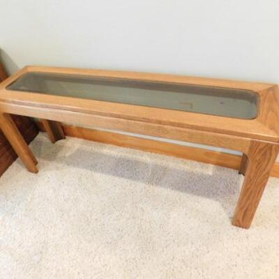 Solid Wood Oak Sofa Table with Glass Top Insert
