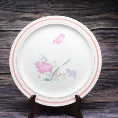 Vintage Xiangtangpai Dinner Plate White with Pink Flowers Stoneware