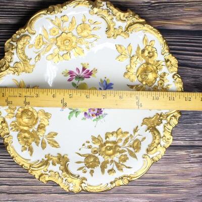 Vintage Meissen Porcelain Plate Gilted Rococo Hand Painted Hollywood Regnecy Gold with Flowers 
