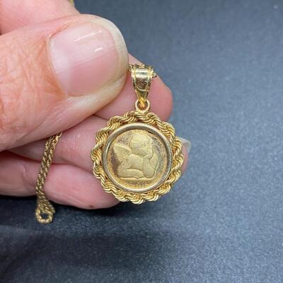 14k Yellow Gold Small Angel Medallion Pendant & Necklace GCJ George Carter Jessop