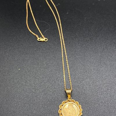 14k Yellow Gold Small Angel Medallion Pendant & Necklace GCJ George Carter Jessop