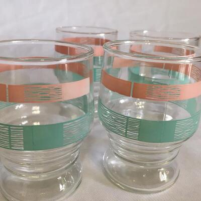 4 Vintage Clear Juice Glasses Multi  Shades  Stripes