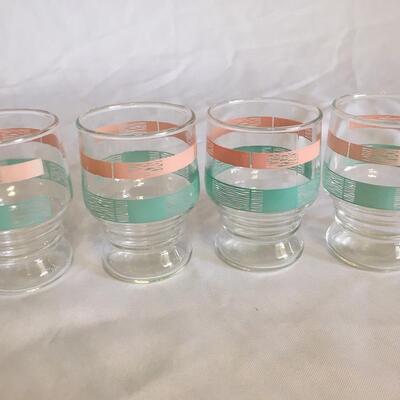 4 Vintage Clear Juice Glasses Multi  Shades  Stripes