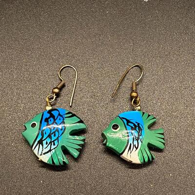 Colorful Wood Tropical Fish Earrings