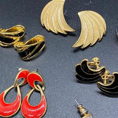 Retro Gold Tone Enamel Earrings Lot