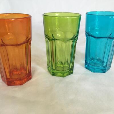 Pasabahce Palaks Glass Paneled Jewel Colors Juice Glasses Lot of 3