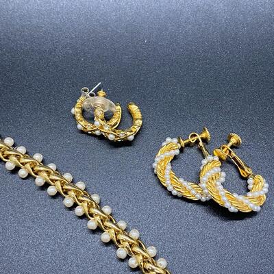 Faux Pearl Goldtone Jewelry Lot - Necklace and Earrings