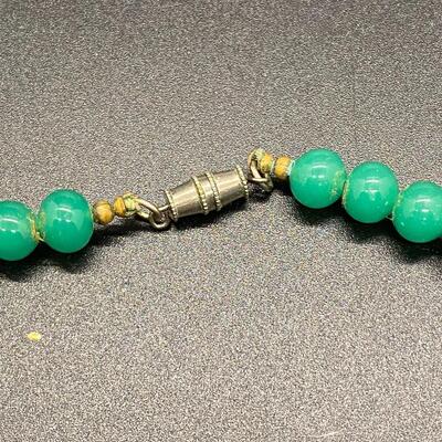 Vintage Beaded Jade Cinnabar Pendant Necklace & Earrings