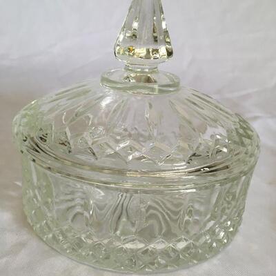 Vintage Indiana Glass Clear Lidded Candy Dish Princess Diamond Pattern